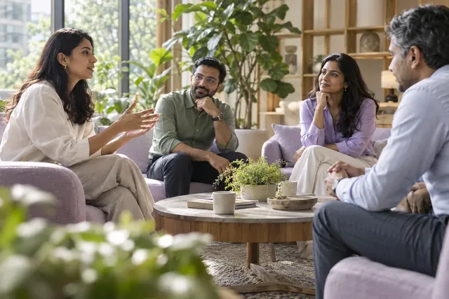 Colleagues discussing a workplace issue around a table